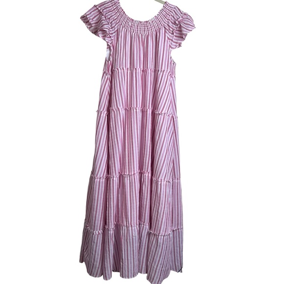 Free People Pink Stripe Tiered Short Sleeve Maxi Dress Size XS - Picture 3 of 15